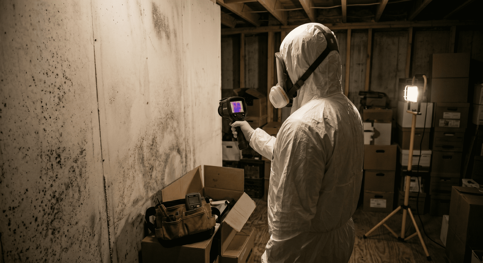 Negative-air containment and HEPA filtration set up for mold remediation in a Spokane WA home